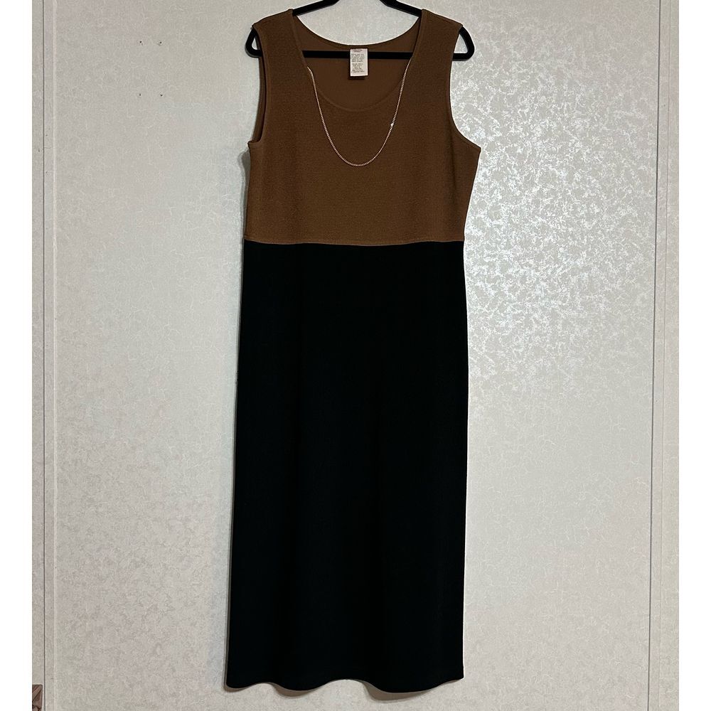 Vintage Two-Tone Colorblock Sleeveless Maxi Shift Dress Necklace Brown Black 16
